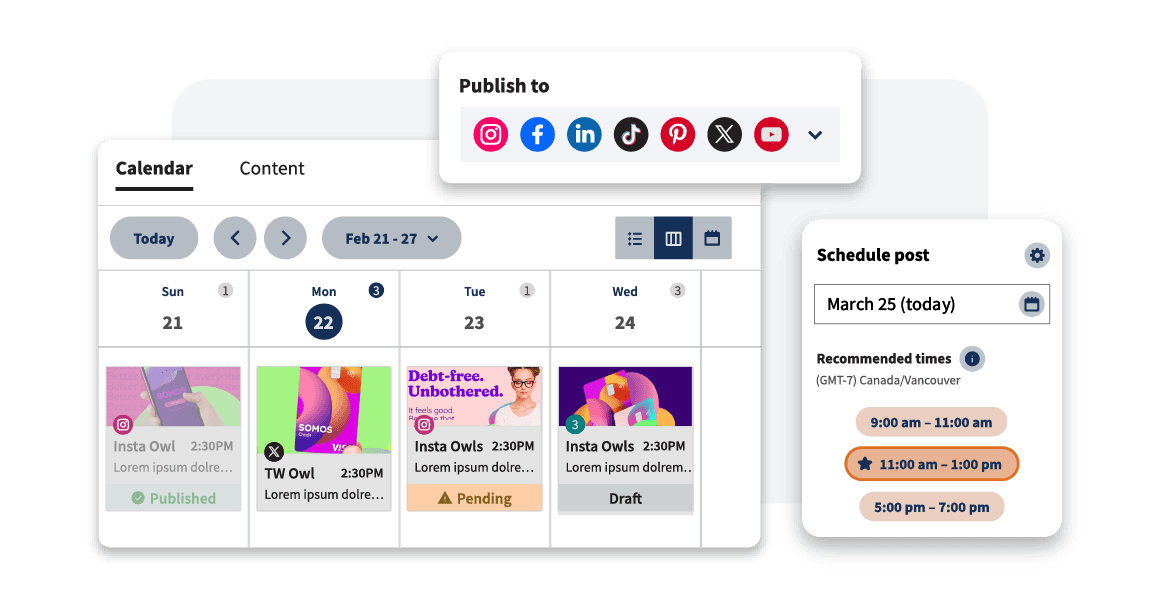 Hootsuite calendar cross-posting